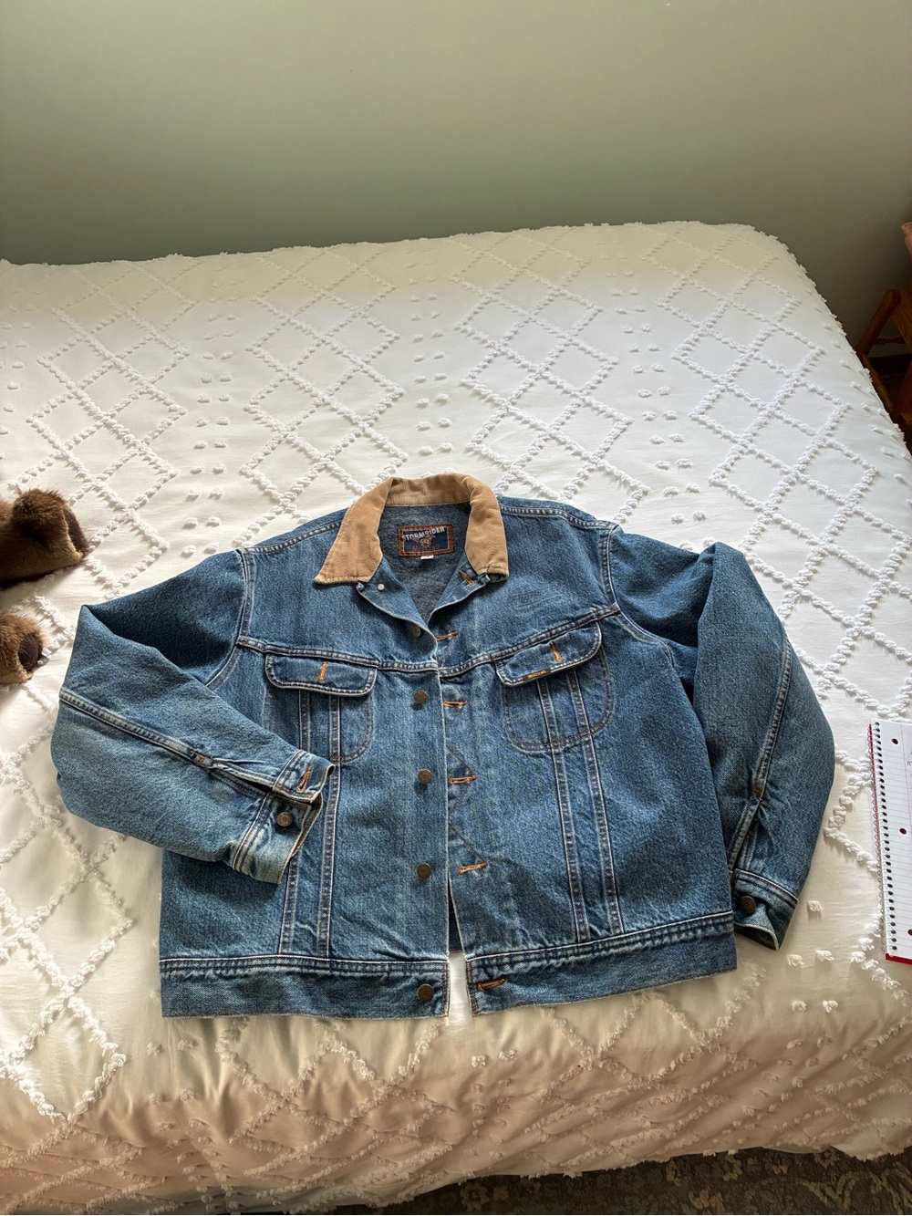 Authentic Stormrider mustang  Denim Jacket with Tan Corduroy Collar